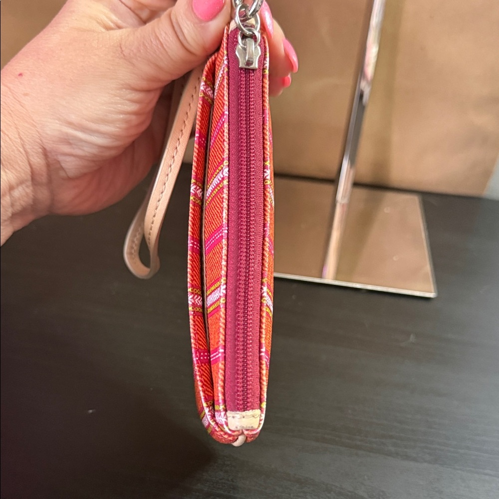 Coach Orange & Pink Striped Wristlet - Picture 7 of 12